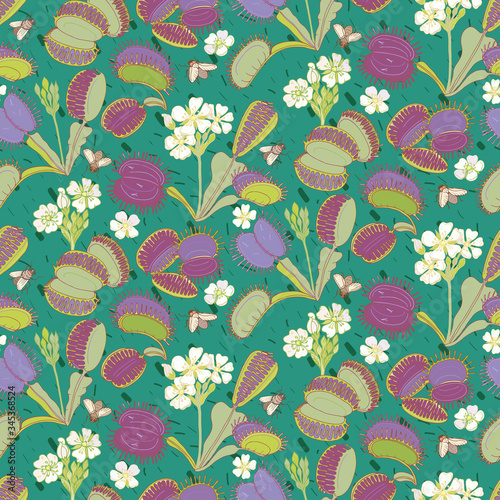 Dionaea muscipula hand draw vector pattern