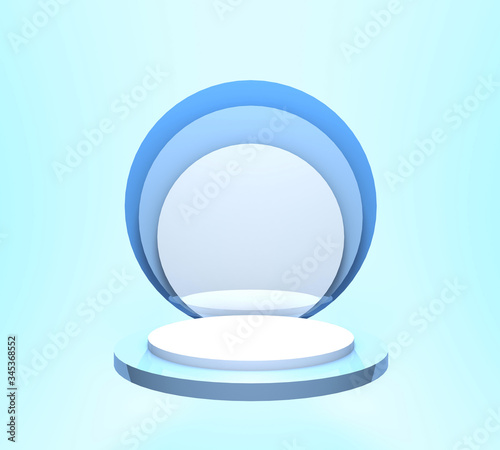 Blue 3d render of podium for product background
