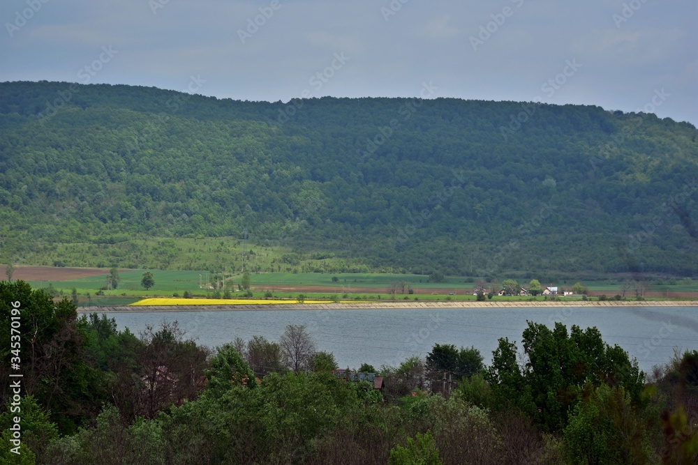 lake reflection water forest summer fields harvest