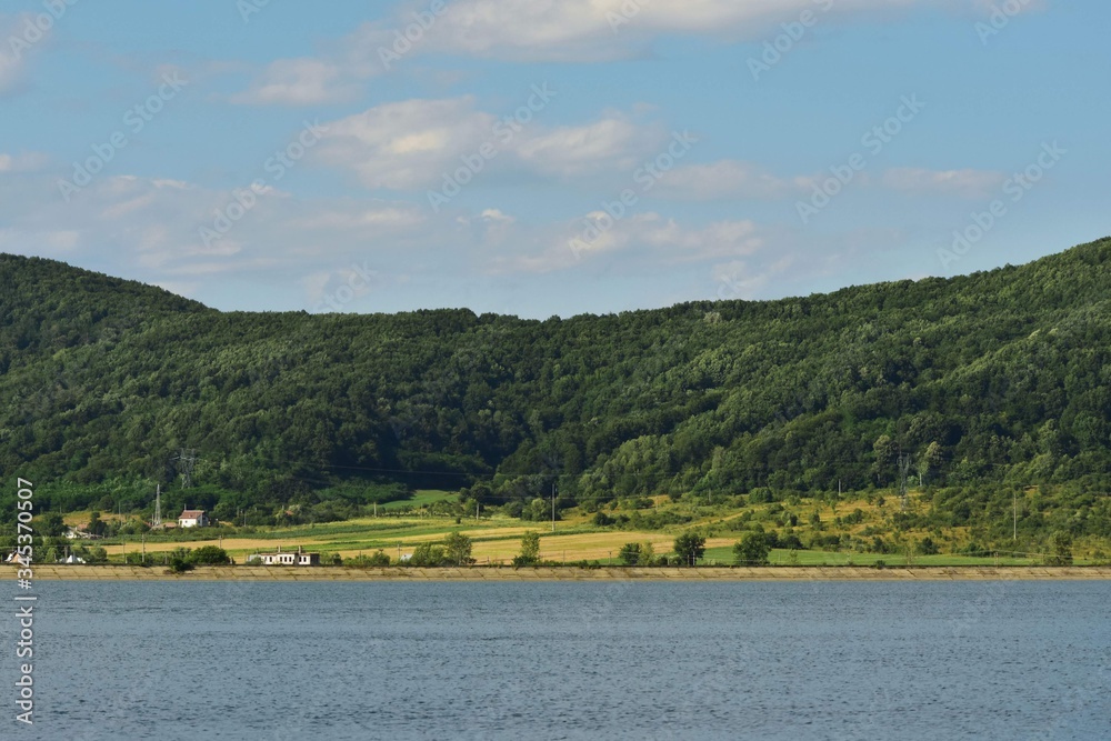 lake reflection water forest summer fields harvest