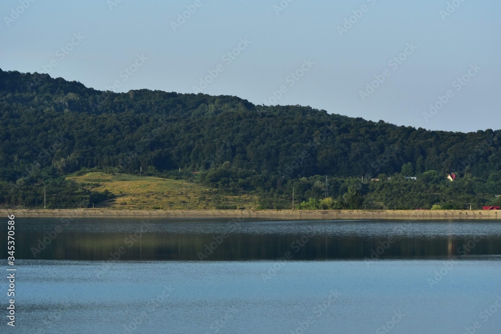 lake reflection water forest summer fields harvest