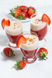 sweet strawberry yoghurt milkshake, vertical top view