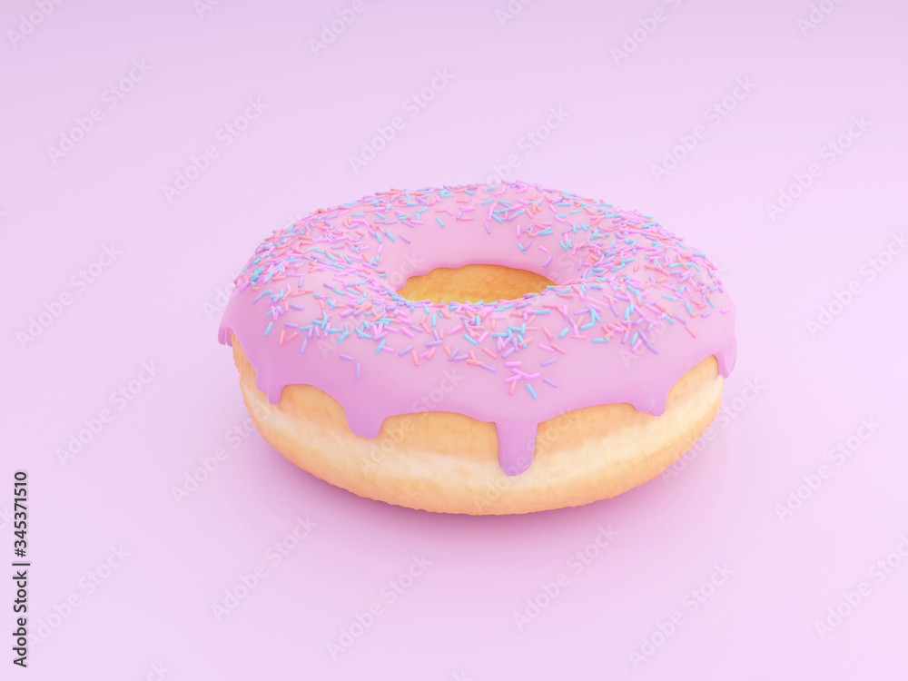 Pink frosted donut with colorful sprinkles with bite missing. Pink frosted donut with colorful sprinkles with bite missing.