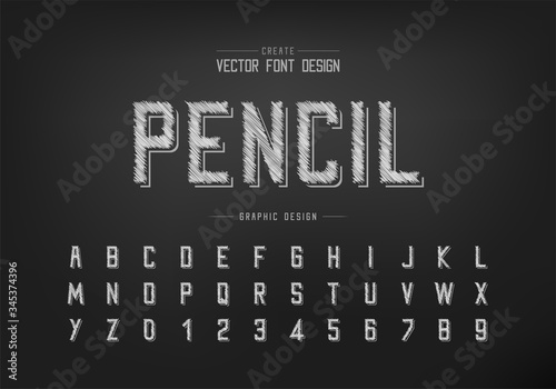 Pencil font and alphabet vector, Sketch modern typeface and letter number design, Graphic text on background