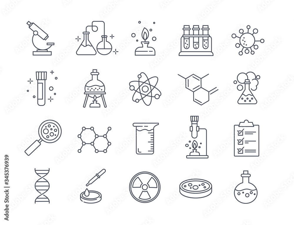 Vecteur Stock Large set of Chemistry lab and diagrammatic icons showing