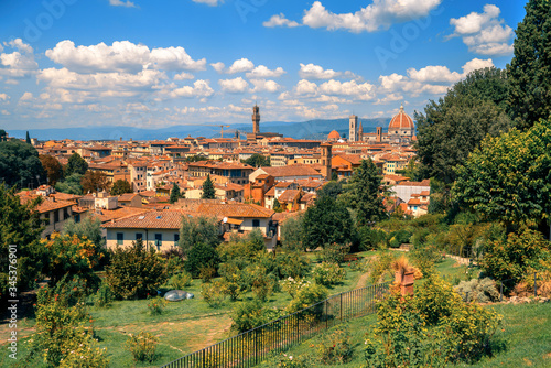 Gorgeous panoramic view of old town of Florence at summer's noon