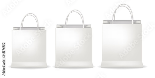 White bags set, isolated, packaging mockup, package design, shop object vector illustration