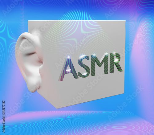 microphone asmr with ear, autonomous sensory meridian response. 3d illustration photo