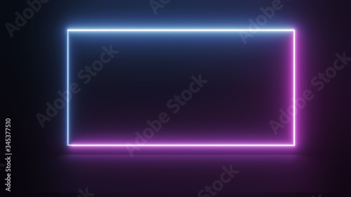 abstract ultraviolet blue neon light square frame on dark night background