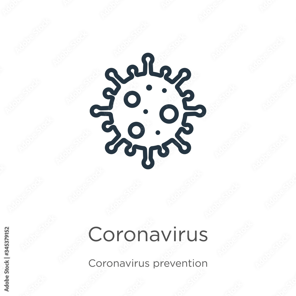 Coronavirus icon. Thin linear coronavirus outline icon isolated on white background from Coronavirus Prevention collection. Modern line vector sign, symbol, stroke for web and mobile