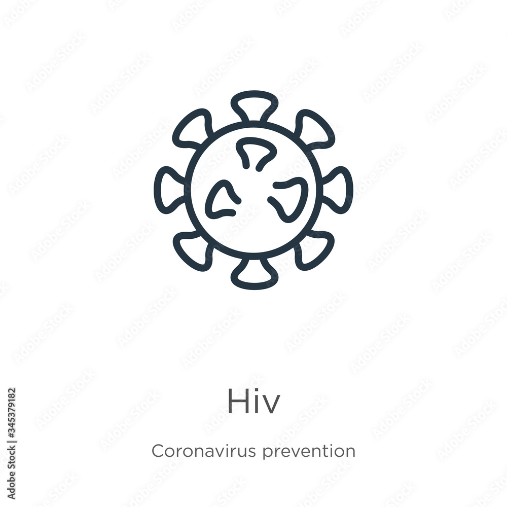 Hiv icon. Thin linear hiv outline icon isolated on white background from Coronavirus Prevention collection. Modern line vector sign, symbol, stroke for web and mobile