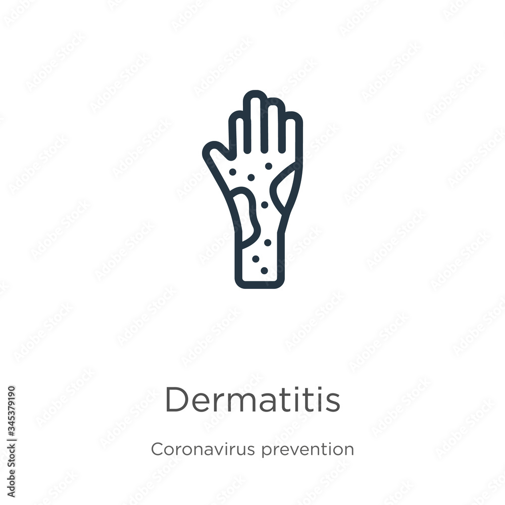 Dermatitis icon. Thin linear dermatitis outline icon isolated on white background from Coronavirus Prevention collection. Modern line vector sign, symbol, stroke for web and mobile Dermatitis icon. Thin linear dermatitis outline icon isolated on white background from Coronavirus Prevention collection. Modern line vector sign, symbol, stroke for web and mobile