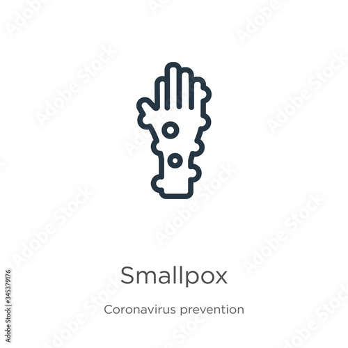 Smallpox icon. Thin linear smallpox outline icon isolated on white background from Coronavirus Prevention collection. Modern line vector sign, symbol, stroke for web and mobile