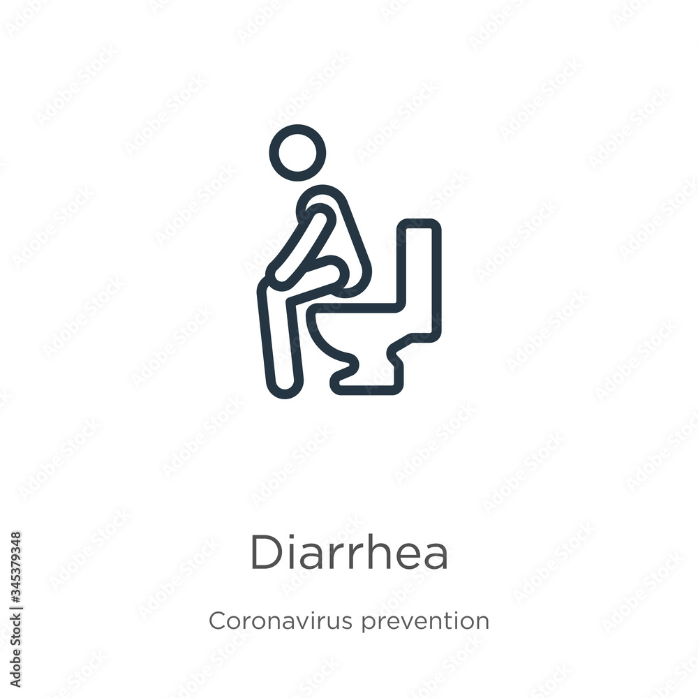 Diarrhea icon. Thin linear diarrhea outline icon isolated on white background from Coronavirus Prevention collection. Modern line vector sign, symbol, stroke for web and mobile Diarrhea icon. Thin linear diarrhea outline icon isolated on white background from Coronavirus Prevention collection. Modern line vector sign, symbol, stroke for web and mobile