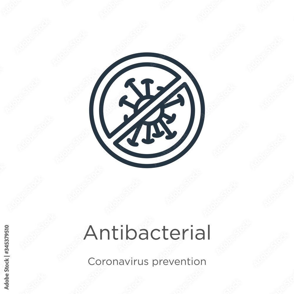 Antibacterial icon. Thin linear antibacterial outline icon isolated on white background from Coronavirus Prevention collection. Modern line vector sign, symbol, stroke for web and mobile Antibacterial icon. Thin linear antibacterial outline icon isolated on white background from Coronavirus Prevention collection. Modern line vector sign, symbol, stroke for web and mobile