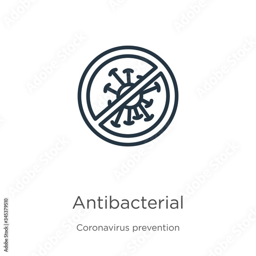 Antibacterial icon. Thin linear antibacterial outline icon isolated on white background from Coronavirus Prevention collection. Modern line vector sign, symbol, stroke for web and mobile