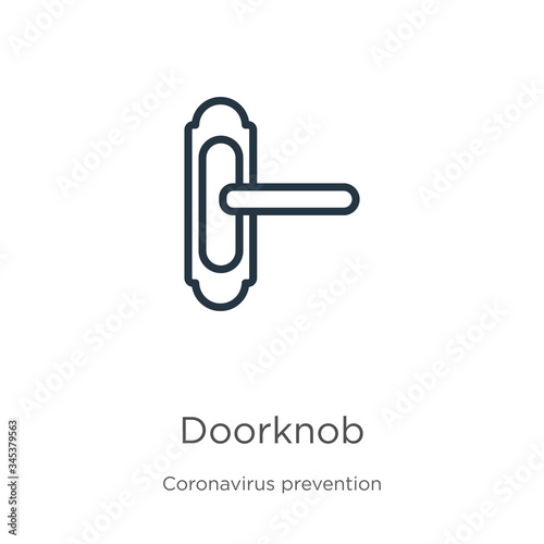 Doorknob icon. Thin linear doorknob outline icon isolated on white background from Coronavirus Prevention collection. Modern line vector sign, symbol, stroke for web and mobile