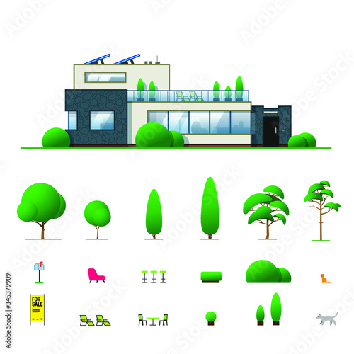 modern house flat illustrarion white background constructor set