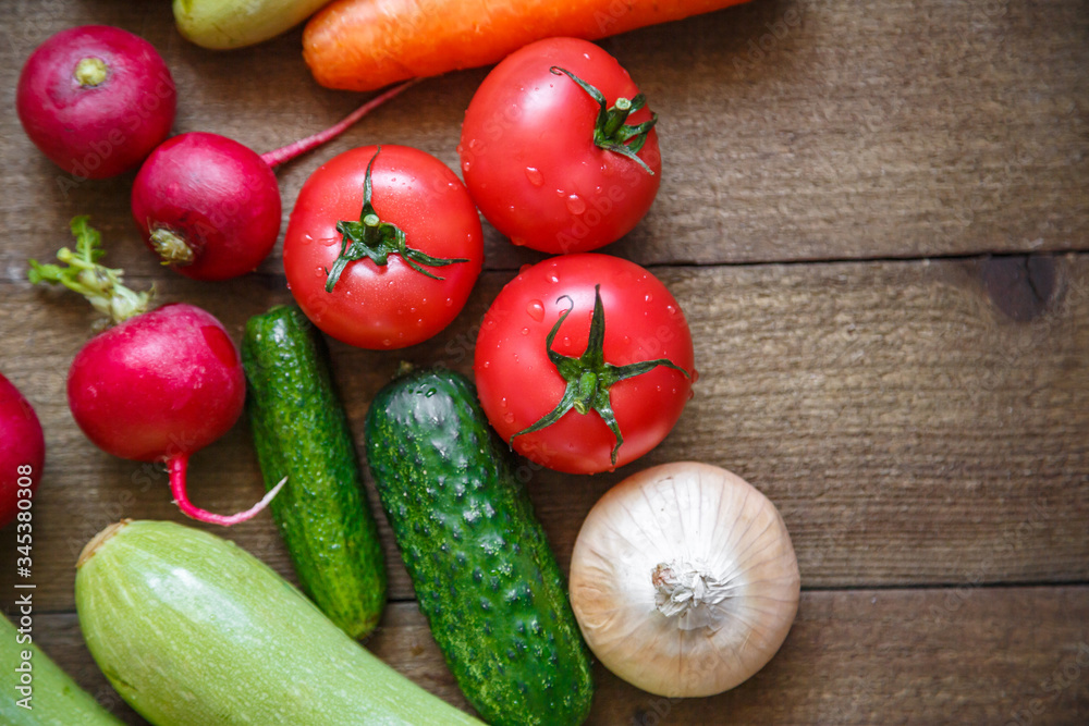 fresh vegetables on wooden table