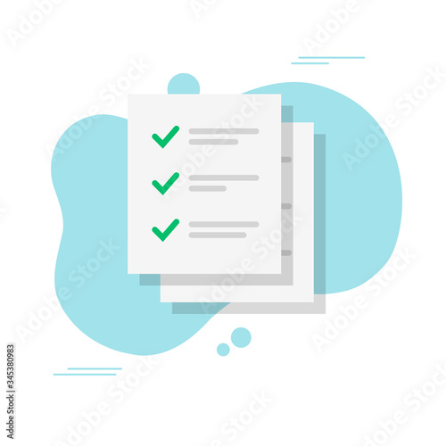 Check list with checkmarks as to do task form vector or document exam test results flat cartoon, idea of questionnaire paper note with ticks and text
