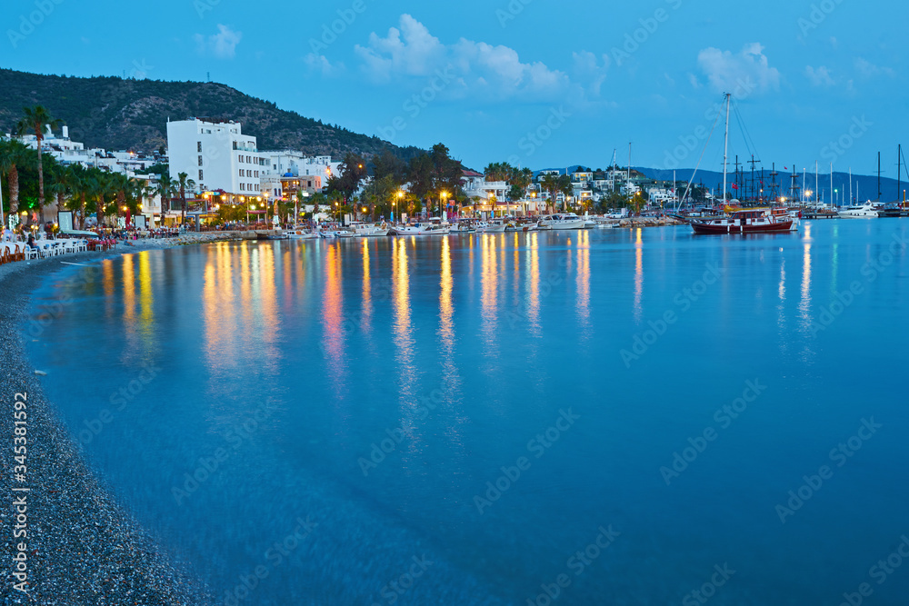 Night view to the bay and the cityscape of Bodrum