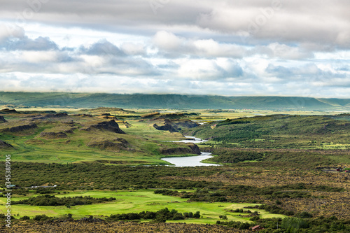 View from the top of Grabrok Crater in western Iceland photo