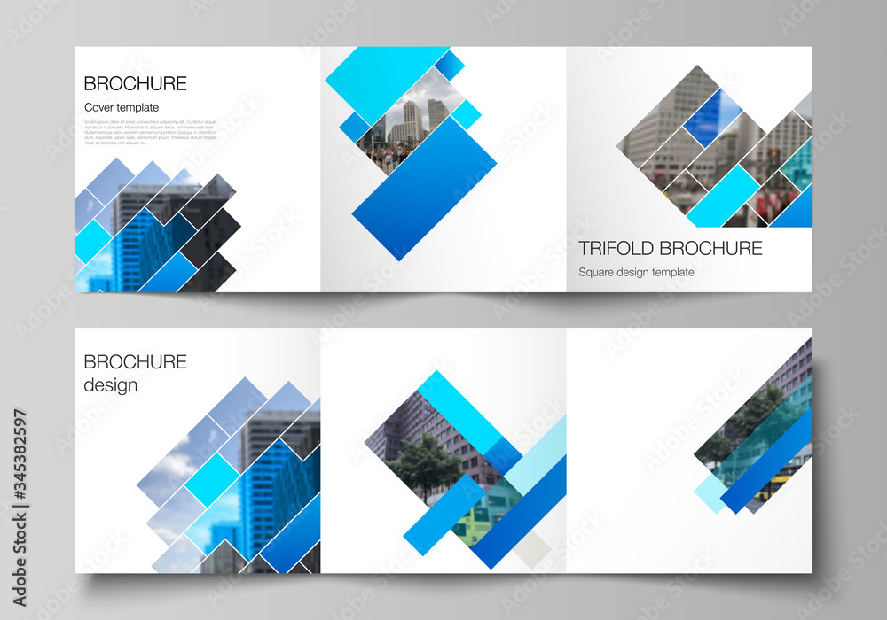 The minimal vector editable layout of square format covers design templates for trifold brochure, flyer, magazine. Abstract geometric pattern creative modern blue background with rectangles.
