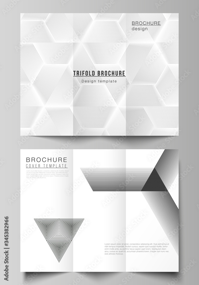 Fototapeta premium The minimal vector illustration layouts. Modern creative covers design templates for trifold brochure or flyer. Abstract geometric triangle design background using different triangular style patterns.