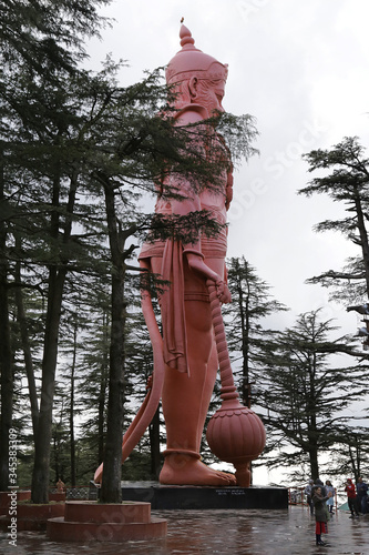 Shimla, India - 03/01/2020: Lord Hanuman - a 33 meter high statue located near the Hanuman Mandir Monkey Temple (Jakhu Mandir) photo