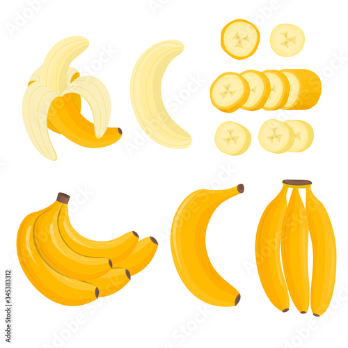 Cartoon Color Yellow Bananas Icons Set. Vector