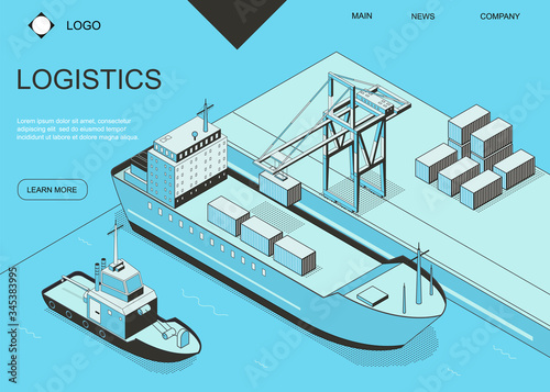 Sea Port Logistics Concept Card Landing Web Page Template. Vector