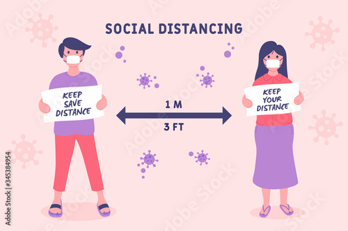 Social distancing, keep distance to protect from COVID-19 coronavirus outbreak spreading concept. Keeping the distance in public to prevent and stop spread corona virus (COVID-19). Vector illustration