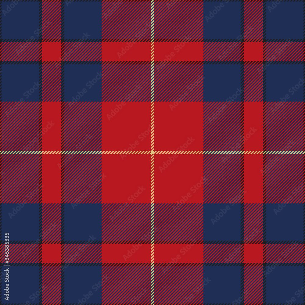 Blue and red plaid seamless pattern. Vector background