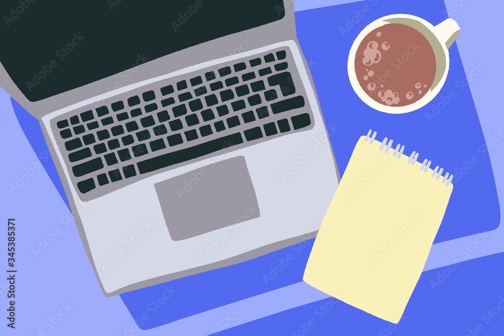 Modern workspace vector set with stationery, cup and laptop. Modern workspace vector set with stationery, cup and laptop.