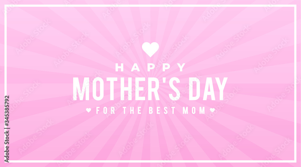 Happy mother's day for the best mom gift card, sign, banner, design, a concept with white text, and a heart icon on a pink abstract background. 