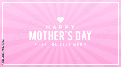 Happy mother's day for the best mom gift card, sign, banner, design, a concept with white text, and a heart icon on a pink abstract background. 
