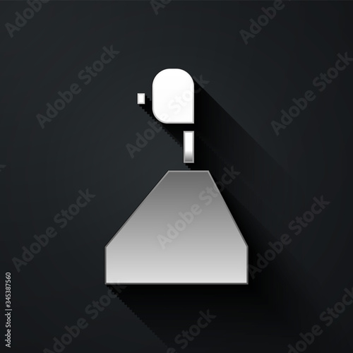 Silver Gear shifter icon isolated on black background. Transmission icon. Long shadow style. Vector Illustration