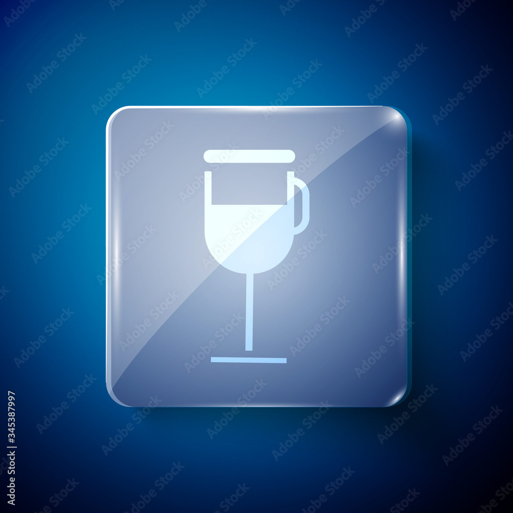 White Irish coffee icon isolated on blue background. Square glass panels. Vector Illustration White Irish coffee icon isolated on blue background. Square glass panels. Vector Illustration