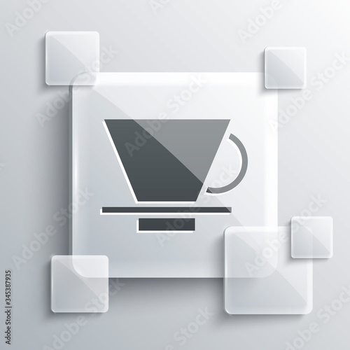 Grey V60 coffee maker icon isolated on grey background. Square glass panels. Vector Illustration