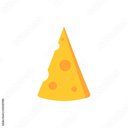 Icon of cut cheese piece isolated on white background. Vector illustration.