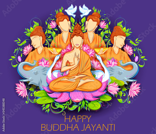 illustration of Lord Buddha in meditation for Buddhist festival of Happy Buddha Purnima Vesak