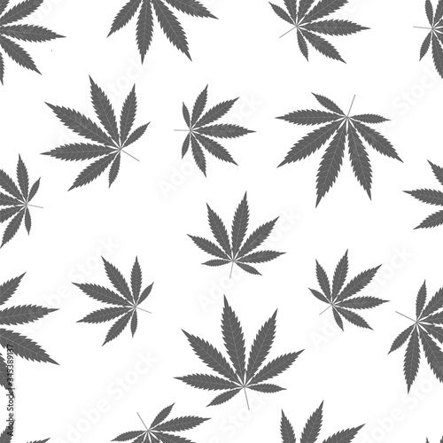 Cannabis seamless pattern. Marijuana leaf, gray weed plant. Hashish texture, isolated white background. Hemp psychedelic grass. Fabric print for medical wallpaper. Simple design Vector illustration
