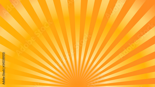 Sun rays background. Yellow orange radiate sun beam, burst effect. Sunbeam light flash boom. Template poster sale. Sunlight star, sunrise glow burst. Solar radiance, retro design. Vector illustration