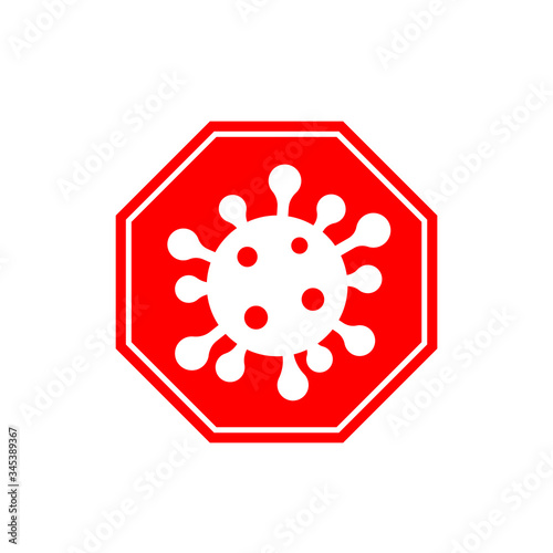 Coronavirus 2019-nCoV. Corona virus icon. Red sign isolated on white background. Stop pathogen respiratory infection. Design bacteria. Influenza pandemic Corona-virus prevention. Vector illustration