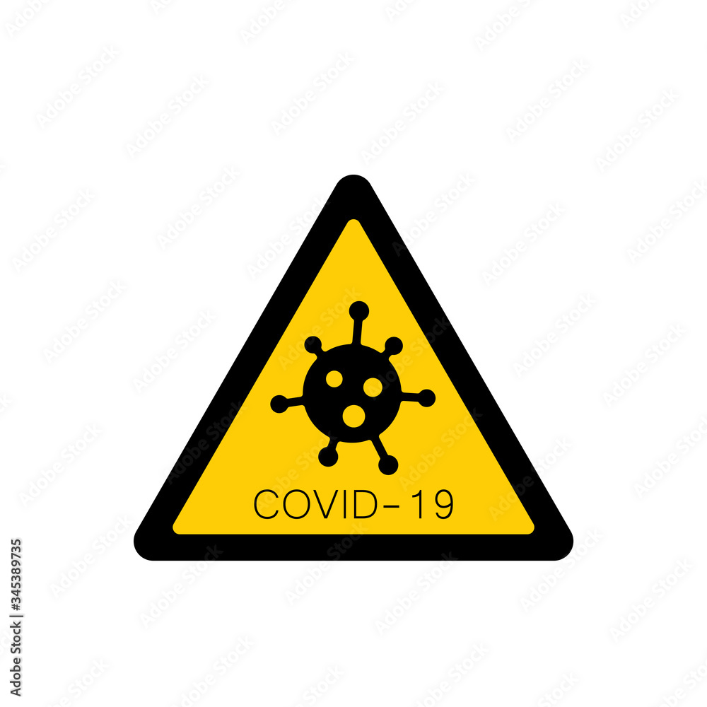 Coronavirus 2019-nCoV. Corona virus attention icon. Yellow triangle sign isolated white background. Pathogen respiratory infection. Bacteria-cell. Influenza pandemic. Corona-virus. Vector illustration Coronavirus 2019-nCoV. Corona virus attention icon. Yellow triangle sign isolated white background. Pathogen respiratory infection. Bacteria-cell. Influenza pandemic. Corona-virus. Vector illustration