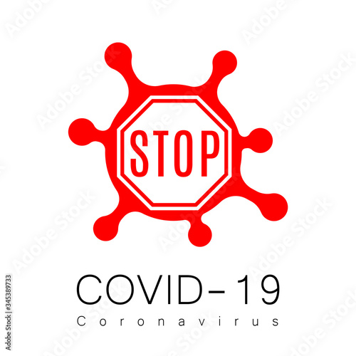 Coronavirus 2019-nCoV. Corona virus flat icon. Red sign isolated white background. Stop pathogen respiratory infection Design bacteria. Influenza pandemic Corona-virus prevention. Vector illustration