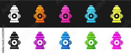 Set Fire hydrant icon isolated on black and white background.  Vector Illustration