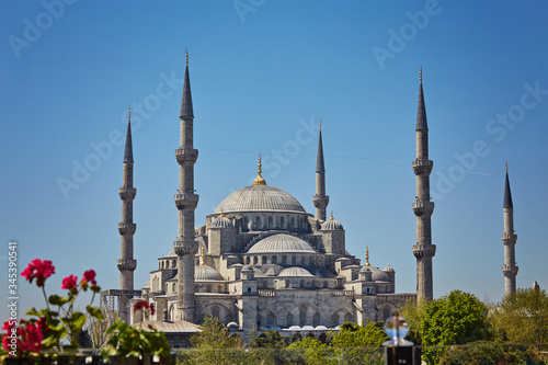 Blue Mosque or Sultanahmet Camii in Istanbul, Turkey. Scenic view of the beautiful Blue Mosque in summer.