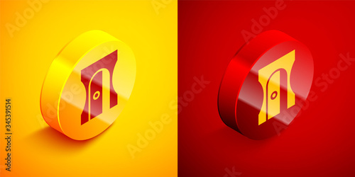 Free Download Isometric Pencil sharpener icon isolated on orange and red background. Circle button. Vector Illustration - GFXLoad