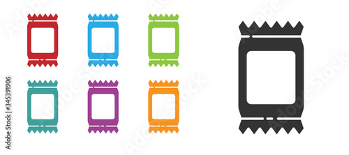 Black Fertilizer bag icon isolated on white background. Set icons colorful. Vector Illustration